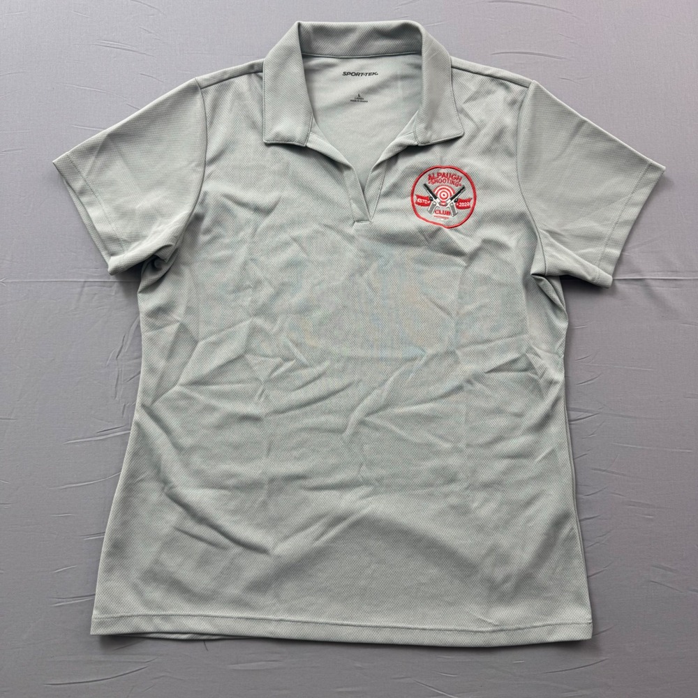 Sport-Tek Alpaugh Shooting Club Gray Polo Shirt Womens Large Performance V-Neck